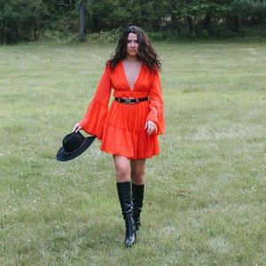 Orange Fit & Flare Dress